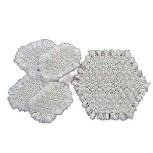 Vintage Crochet Daisy Loom Style Hexagon Trivet Placemat Matching Coasters 1970s
